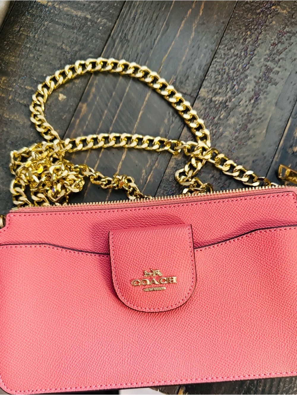 Coach Pink Leather Crossbody with Gold Chain Strap